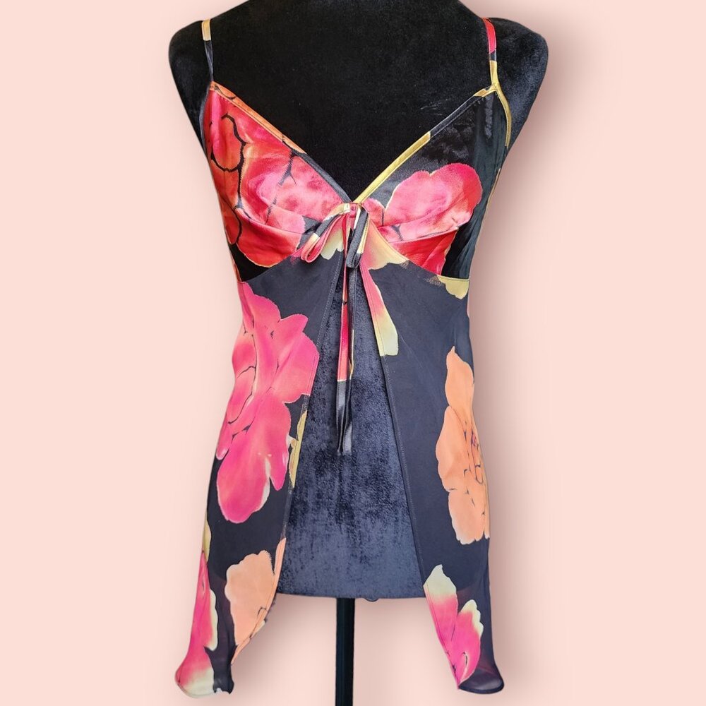 Sophia by delicates floral Y2K babydoll nightie slit front satin size L